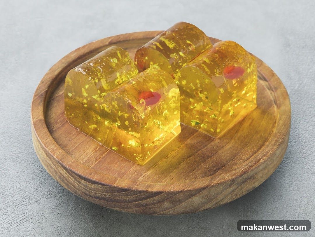 Jelly Dessert on Wooden Plate