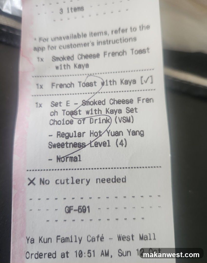 Receipt from Ya Kun Family Café