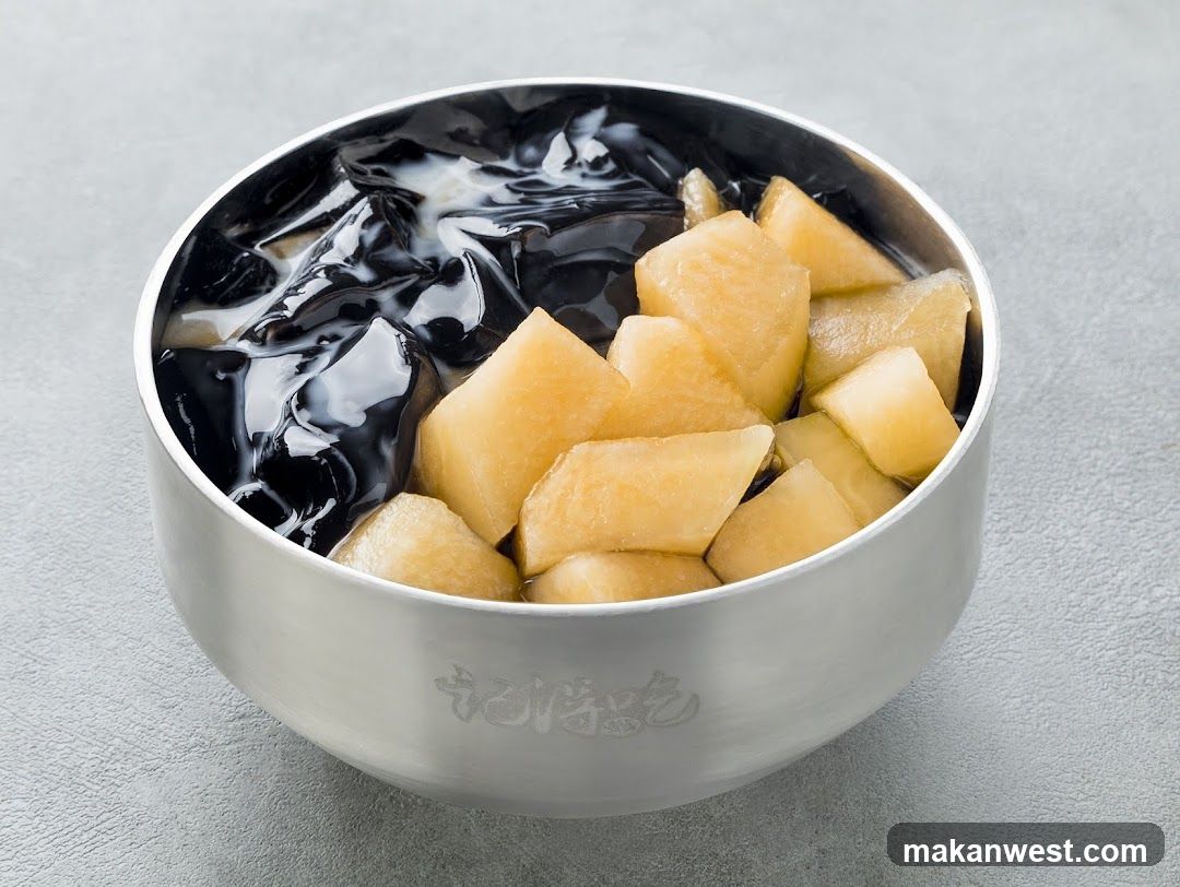 Dessert Bowl with Black Jelly and Mango Cubes