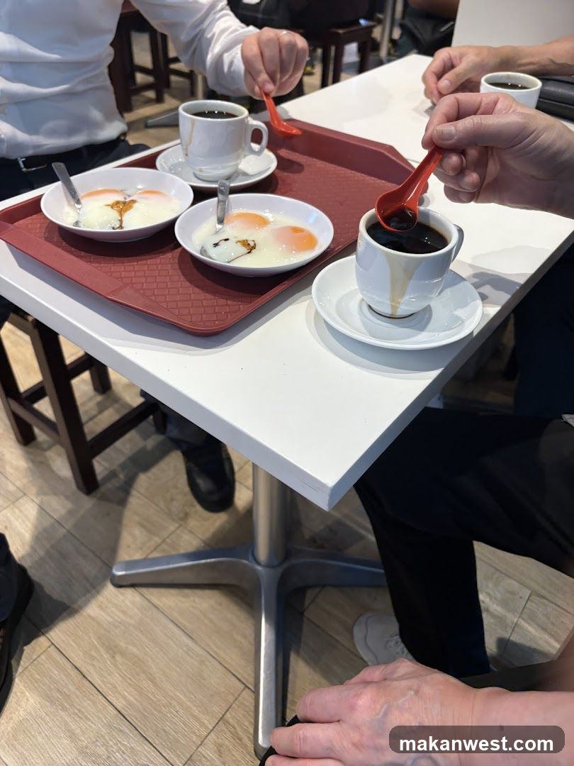 Egg Coffee and Tea at a Cafe Table