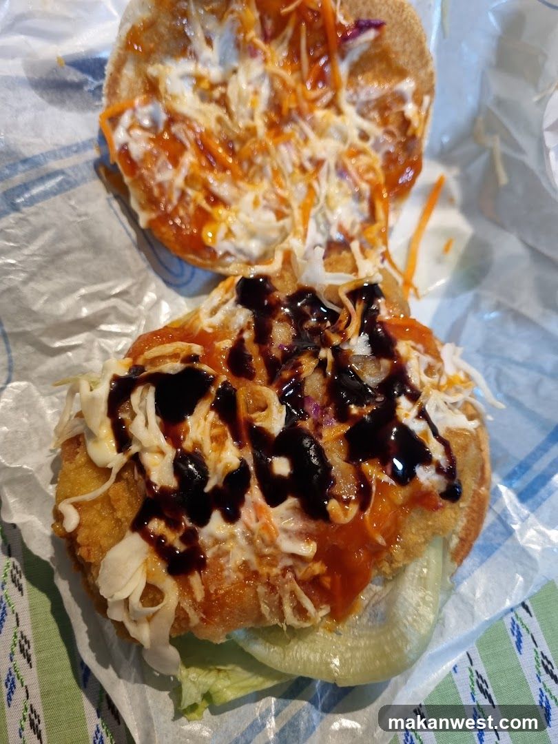 Fried Chicken Sandwich with Sauces and Coleslaw