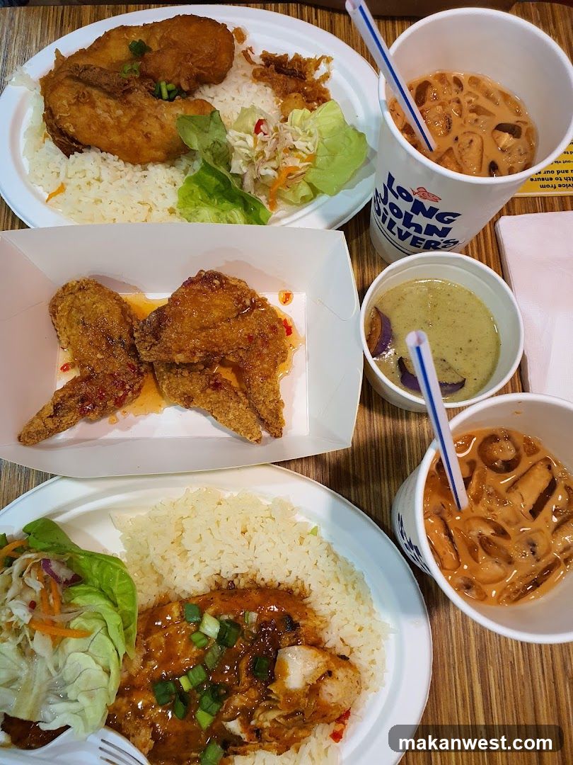Food Spread with Fried Chicken and Lotus Root Drink