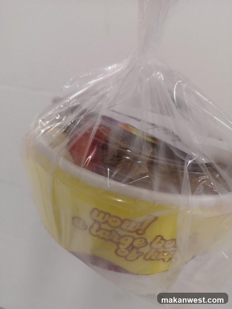 Takeout food container in plastic bag