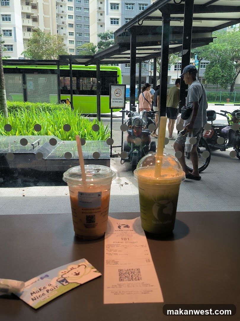 Drinks at a cafe with bus in background