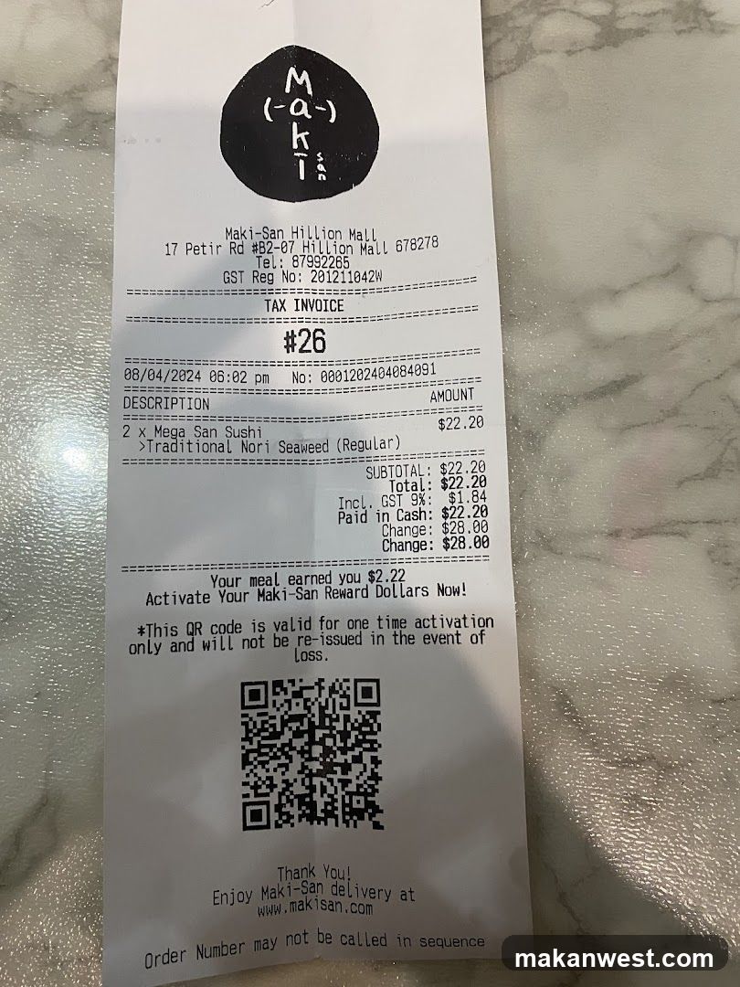 Maki-San Receipt