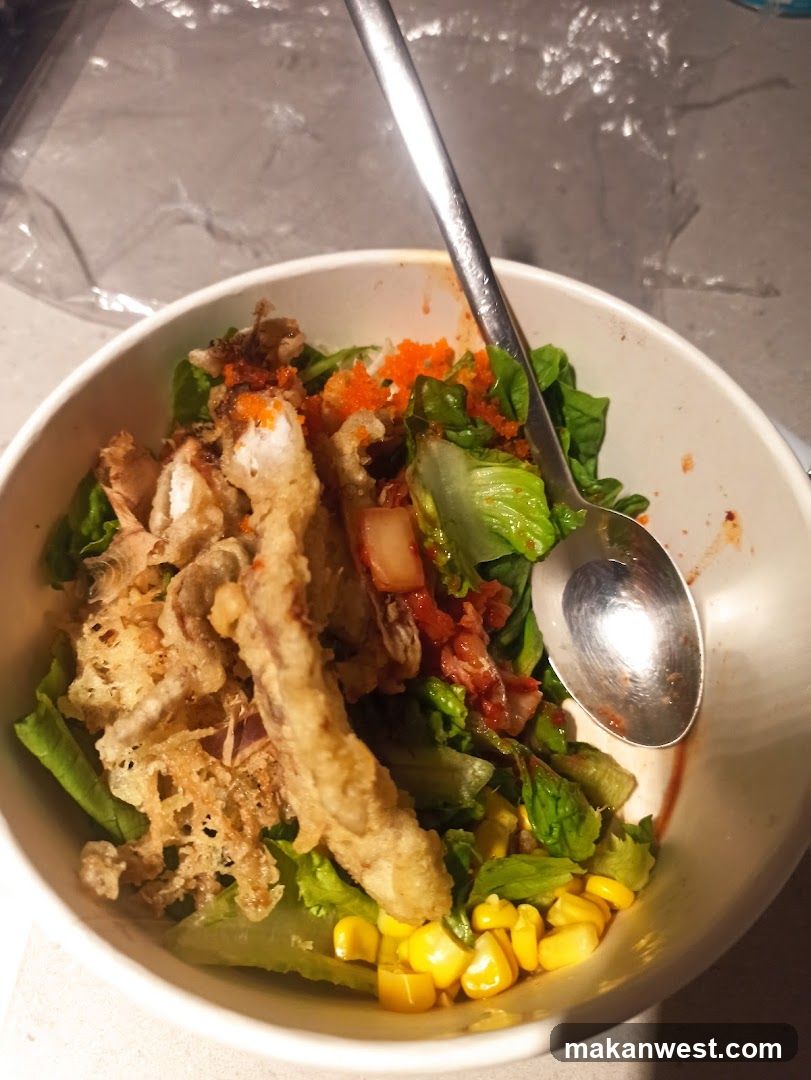 Bowl of Salad with Tempura and Corn