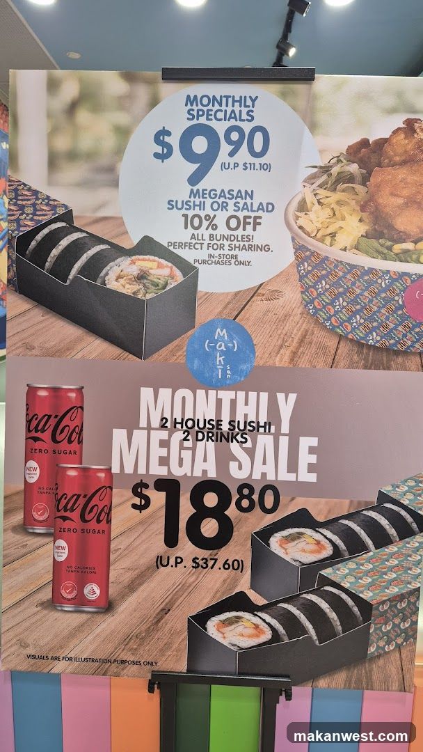 Monthly Sushi and Drink Sale Display