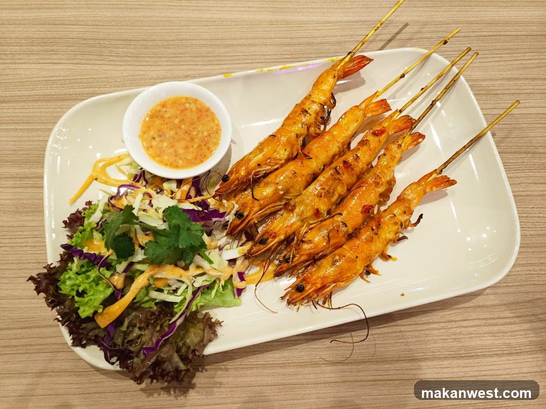 Grilled Shrimp Skewers with Salad and Sauce