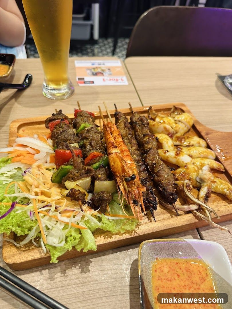 Grilled Skewers Platter with Beer and Dip