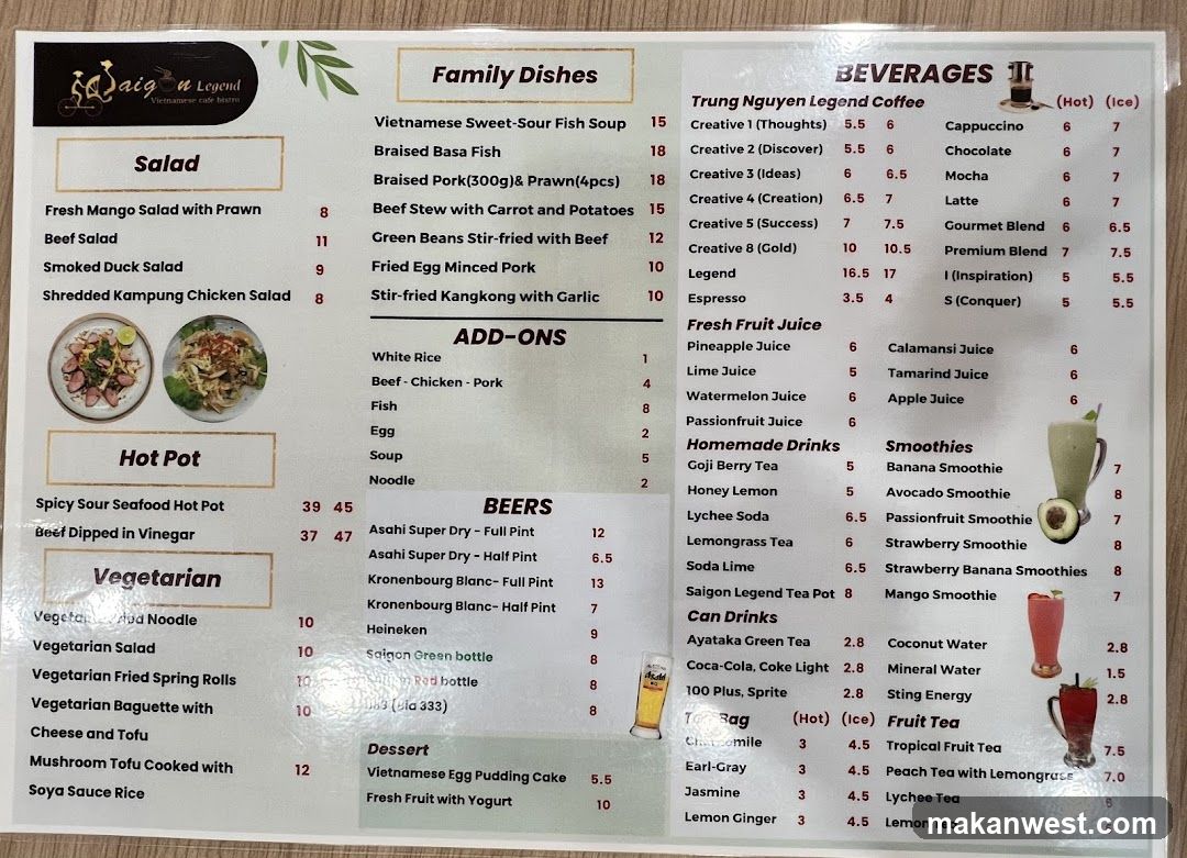 Trung Nguyen Legend Coffee Menu