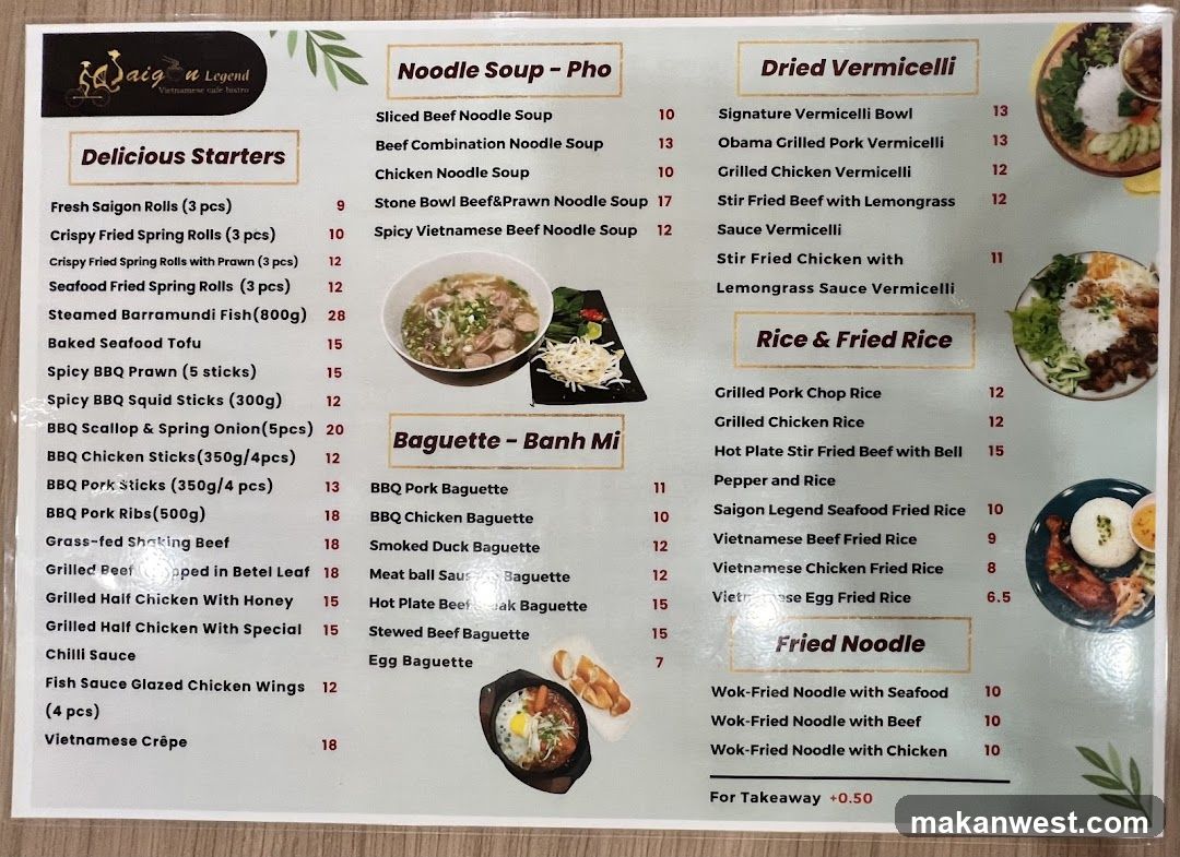 Saigon Legend Vietnamese Food Menu