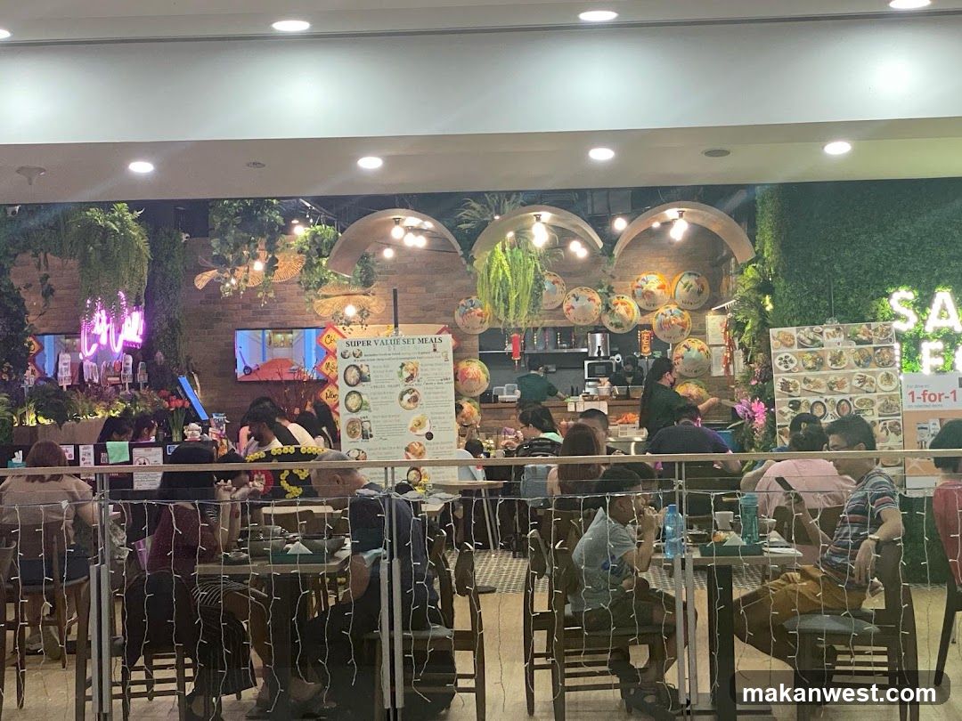 Restaurant Interior with Decorative Archway and Hanging Plants