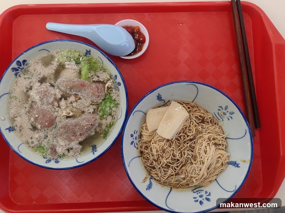 Noodle and Soup Meal on Red Tray