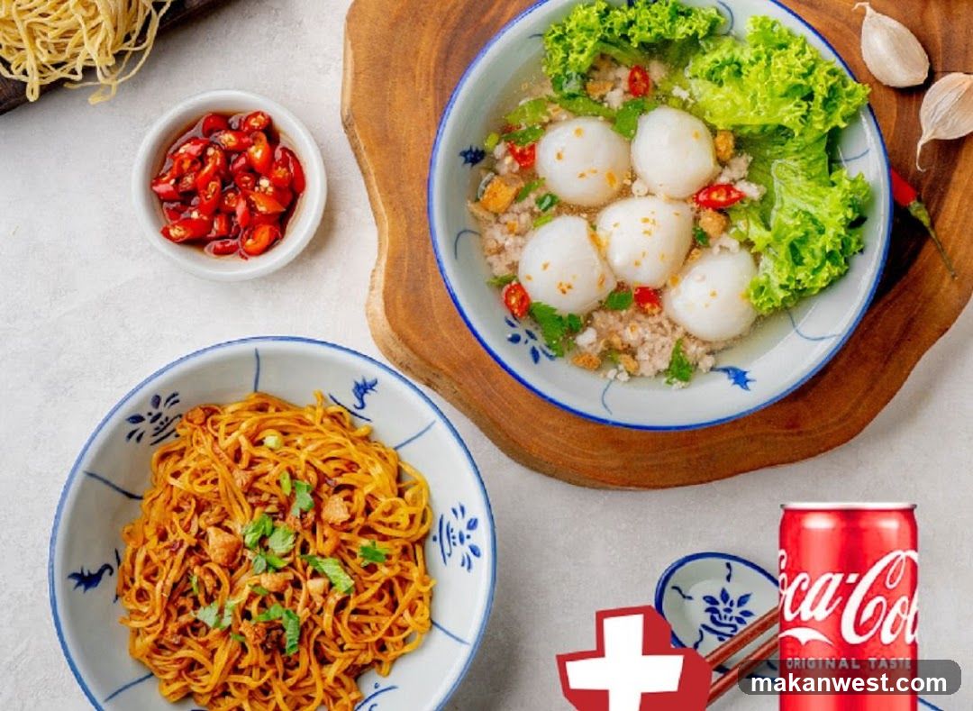 Food Spread with Noodles and Soup