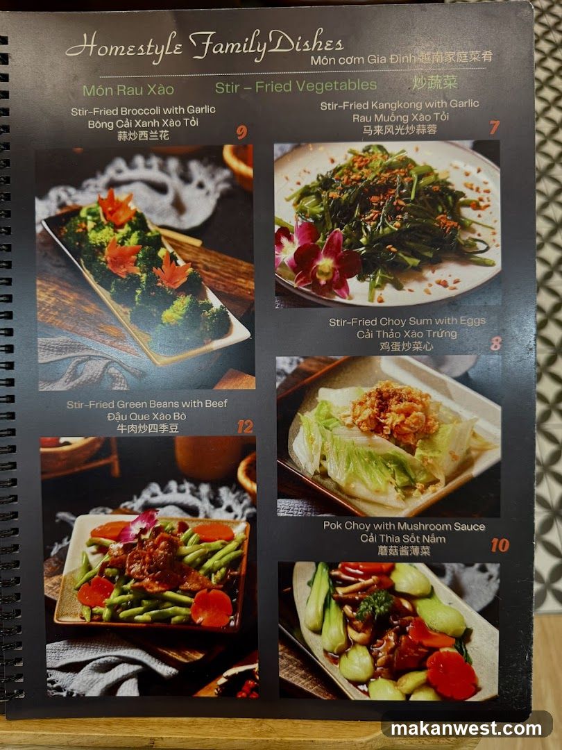 Homestyle Family Dishes Menu