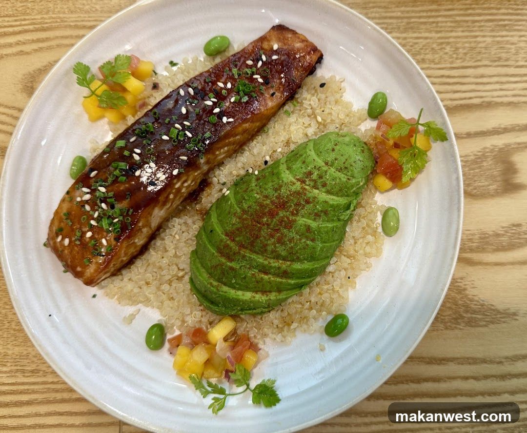 Grilled Salmon with Avocado and Quinoa Bowl