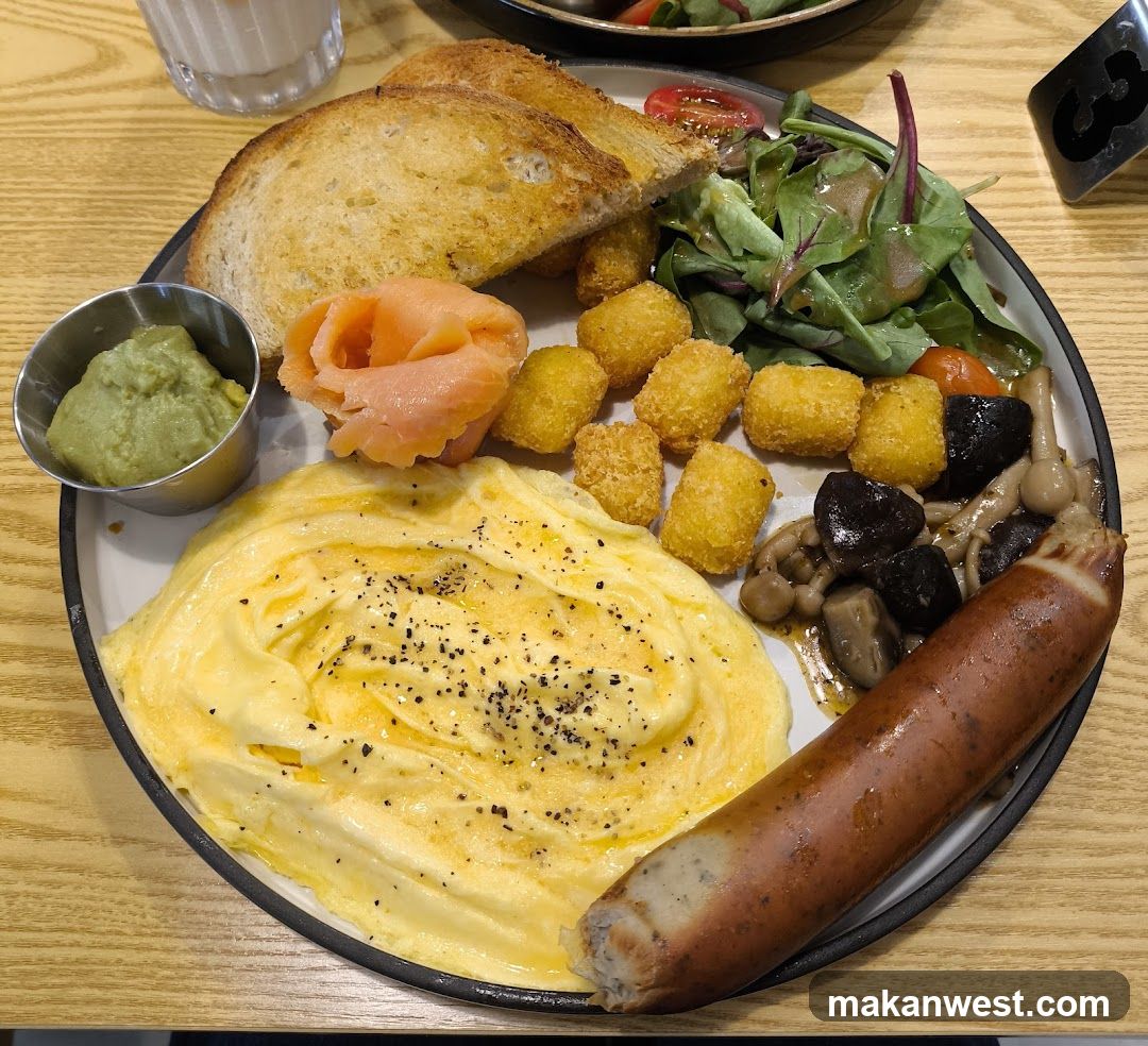 Breakfast Plate with Sausage, Eggs, and Salad