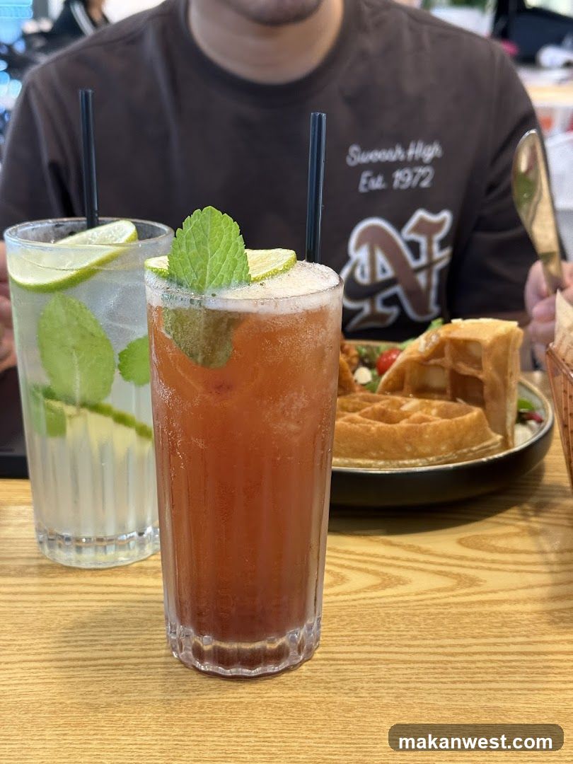 Drinks and Waffles at a Cafe