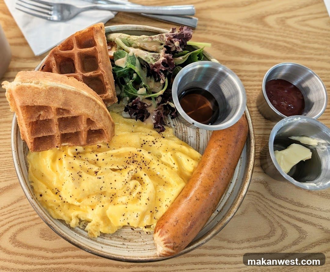 Breakfast Plate with Waffles and Sausage