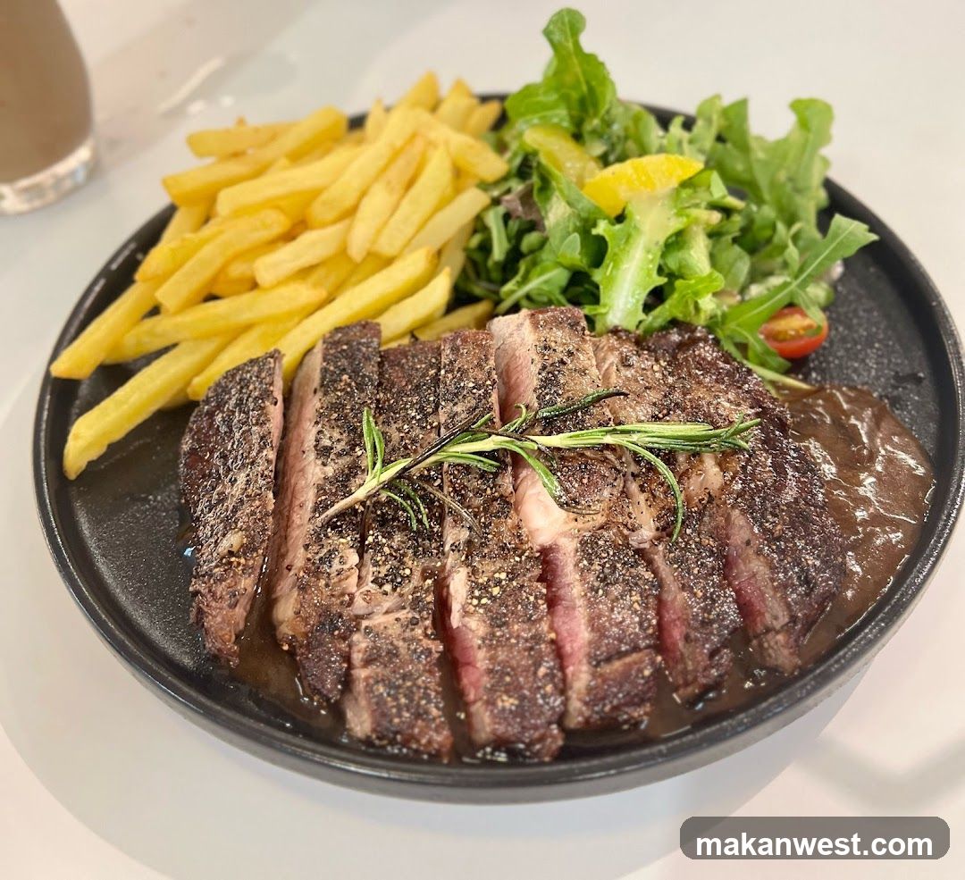 Sliced Steak with Fries and Salad