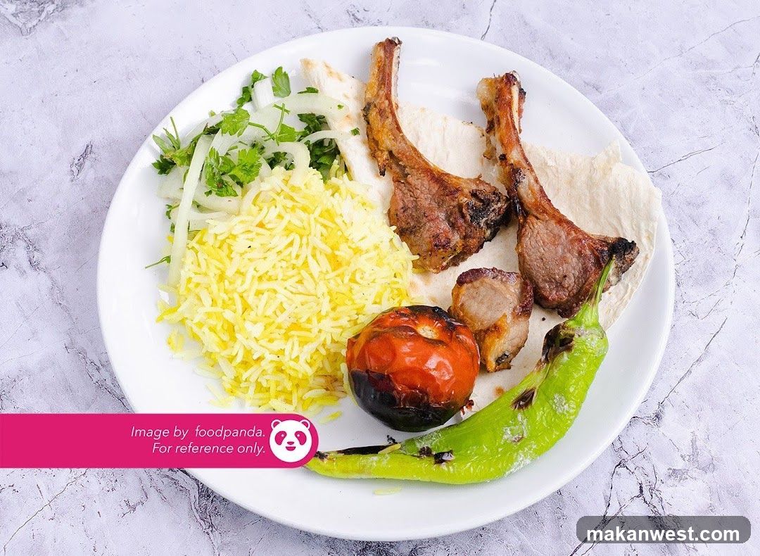 Grilled Lamb Ribs with Rice and Vegetables
