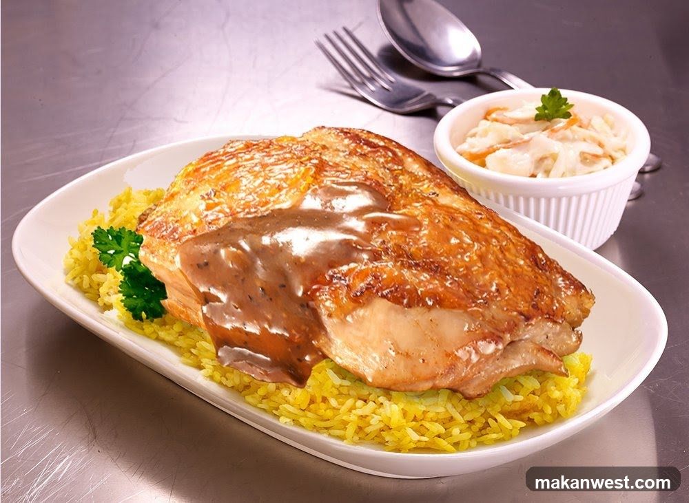 Roast Chicken with Rice and Coleslaw