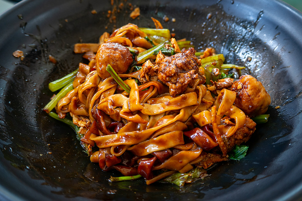 Dry ban mian with springy handmade noodles coated in dark soy and chilli at Top 1 Home Made Noodle, the signature stall at Beauty World Food Centre