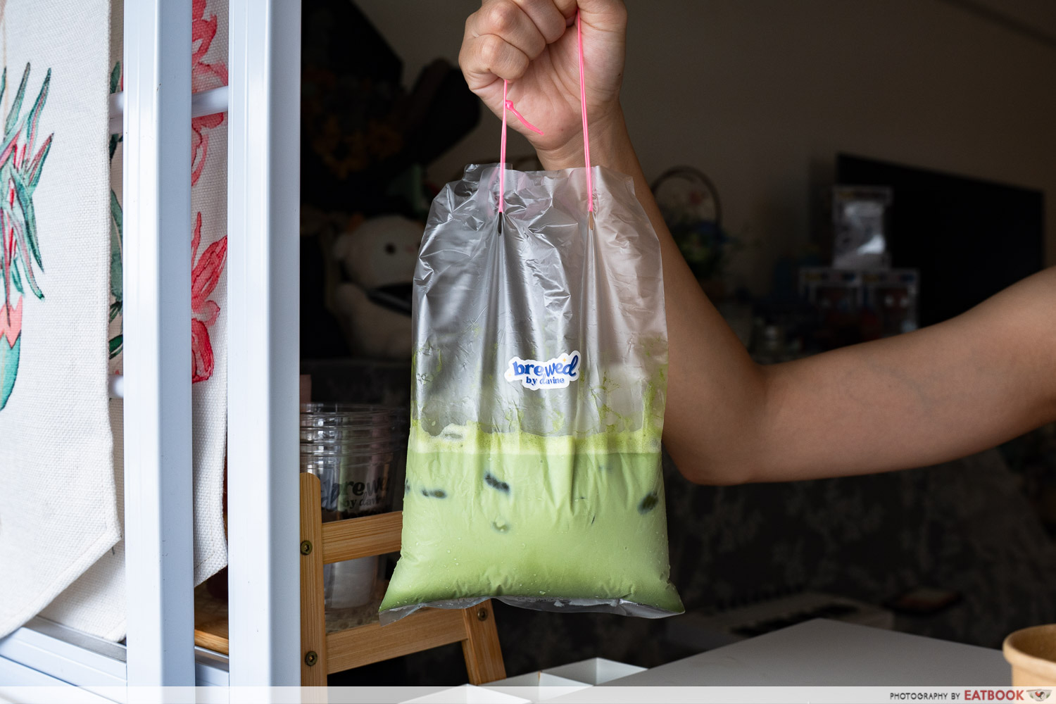 Brewed by Davine sells $4.50 matcha peng from a Bukit Batok window