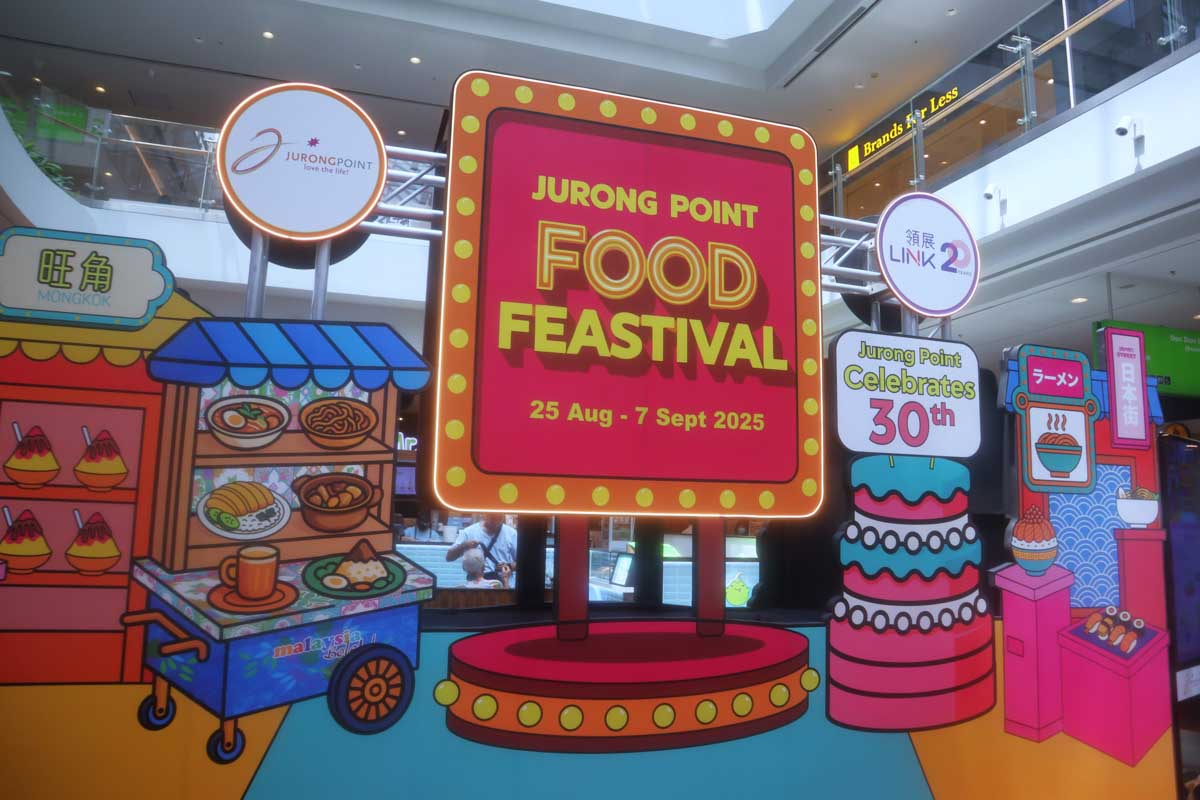 A food festival spread at Jurong Point in Boon Lay, the kind of suburban mall dining anchor that defines the west-side food scene