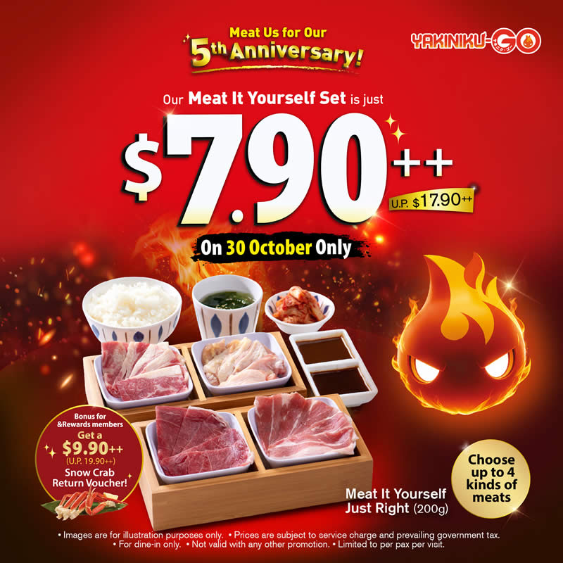 Yakiniku-GO Just Right Set meat choices for the 30 October 2026 anniversary